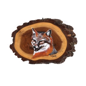 Duane Raver (NC, 1927-2022), Fox Portrait on Pine Presentation Plaque