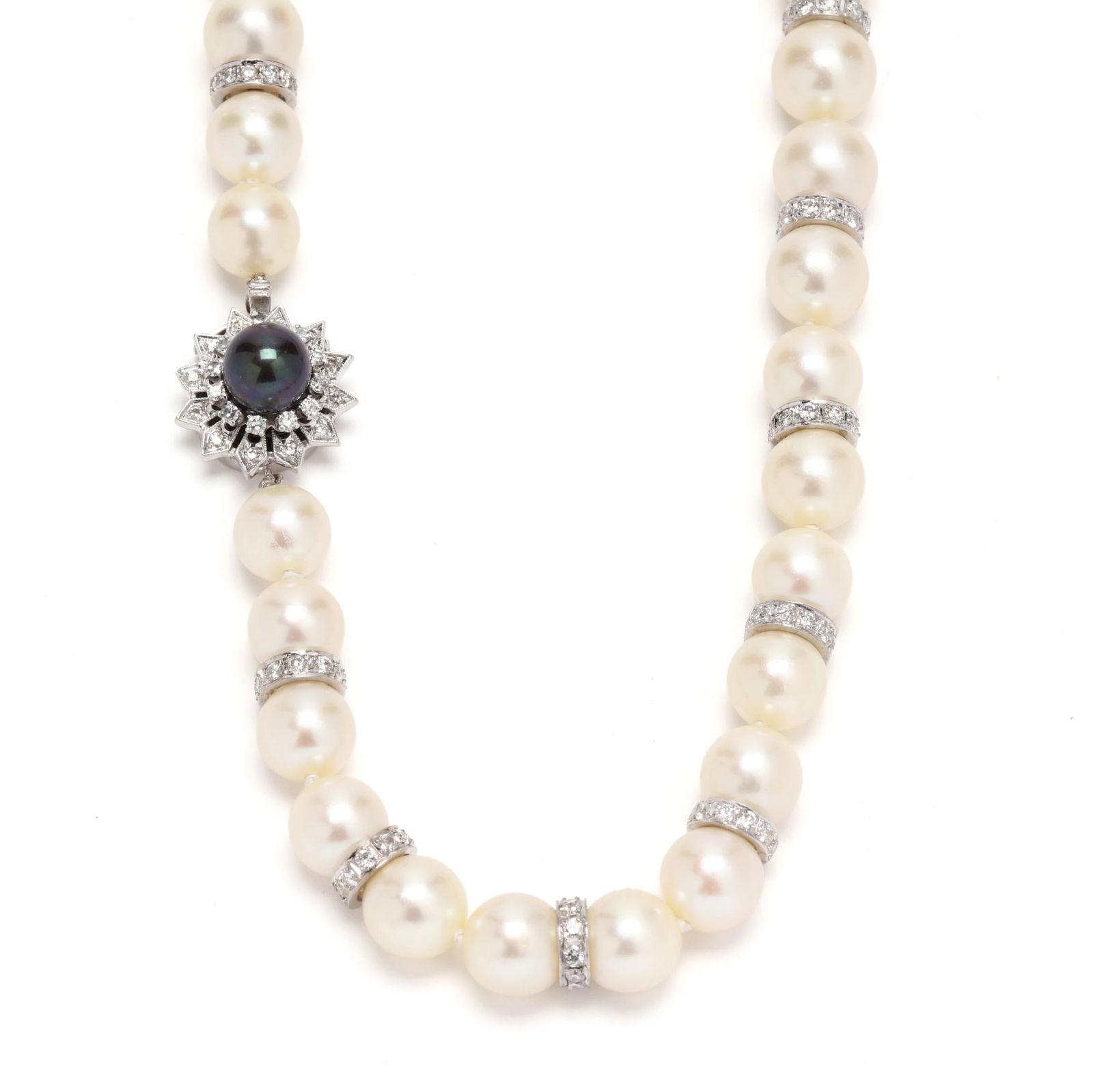Pearl and Diamond Necklace with White Gold and Gem-Set Clasp (1 of 4)