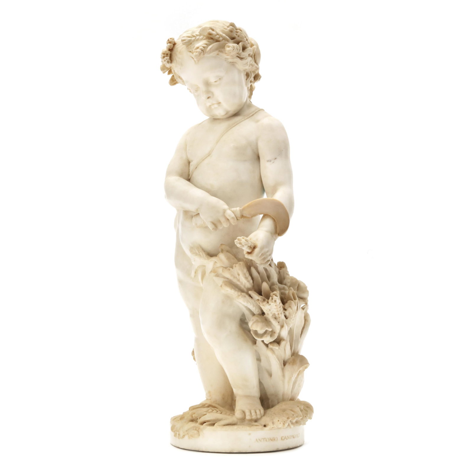 Studio of Antonio Caniparoli (Italian, c. 1828-1914), Carved Marble Putto as Harvest (1 of 7)