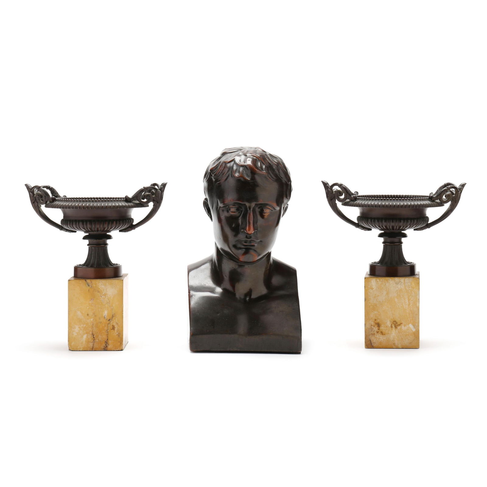 Neoclassical Style Patinated Urn and Bust of Napoleon Garniture Group (1 of 14)