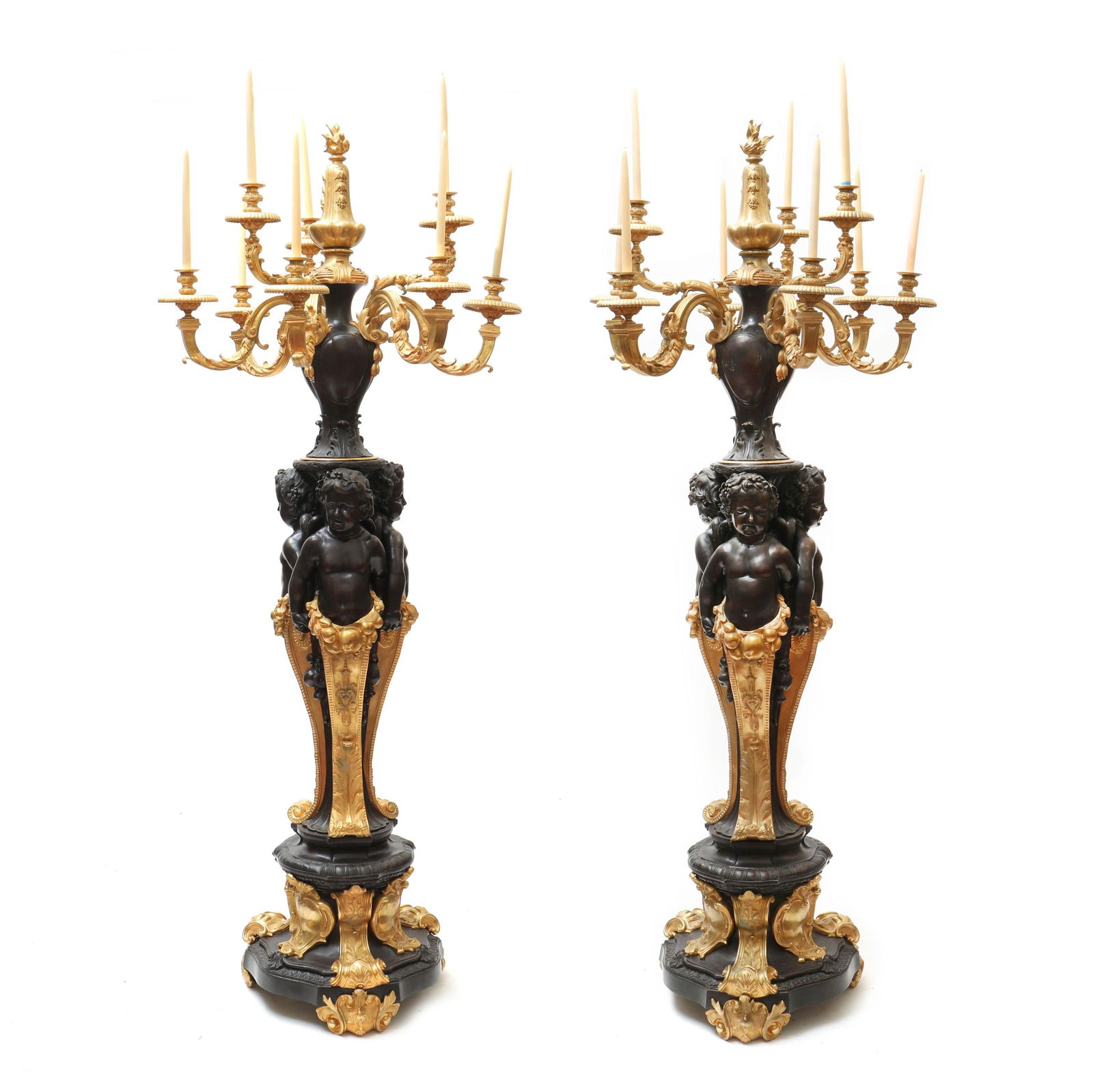 Impressive Pair of Louis XV Style Bronze and Ormolu Figural Floor Torchieres (1 of 13)