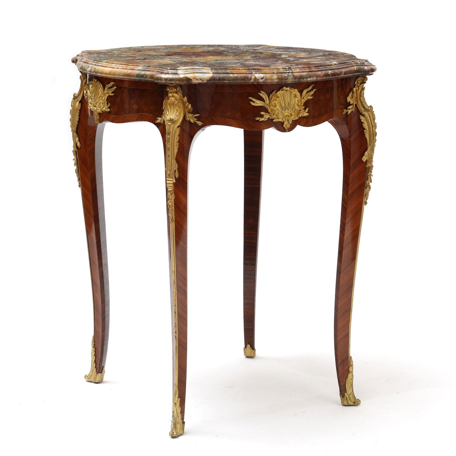 Louis XV Style Marble Top Ormolu and Parquet Side Table (1 of 7)