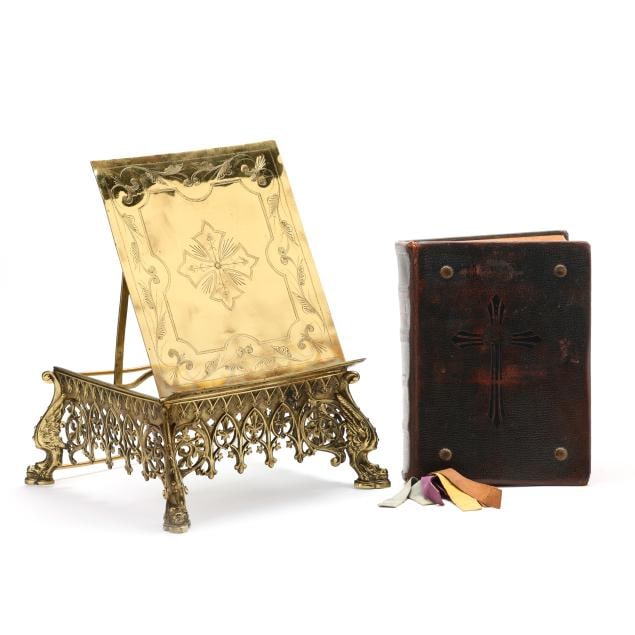Gothic Revival Brass Book Stand with Bible (1 of 8)