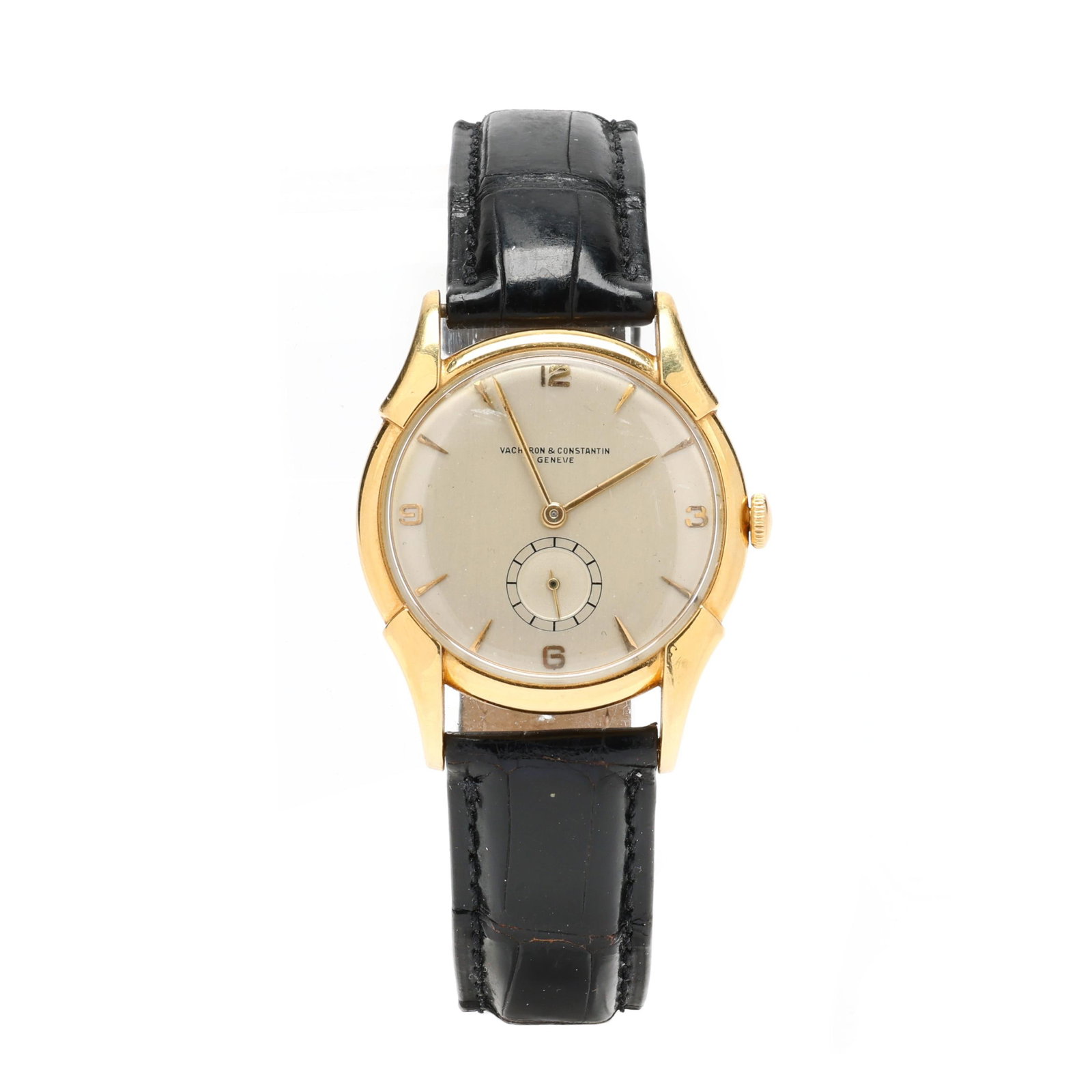 Vintage Gold Watch, Vacheron & Constantin: Vintage Gold Watch, Vacheron & Constantin manual wind, seventeen jewels, serial number 322953, the gold case with signed silver dial, gold Arabic numeral hour markers, gold sword hands, and subsidiary