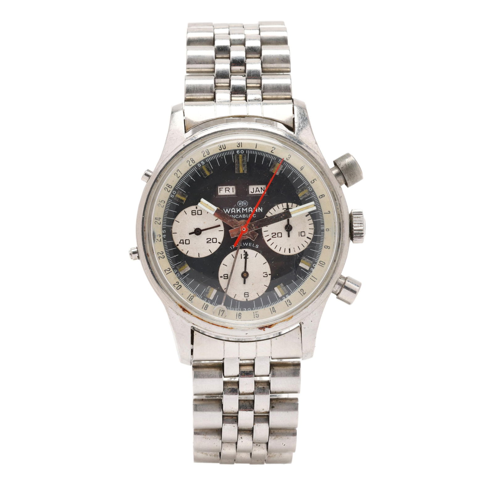 Vintage Stainless Steel Chronograph Watch, Wakmann (1 of 4)