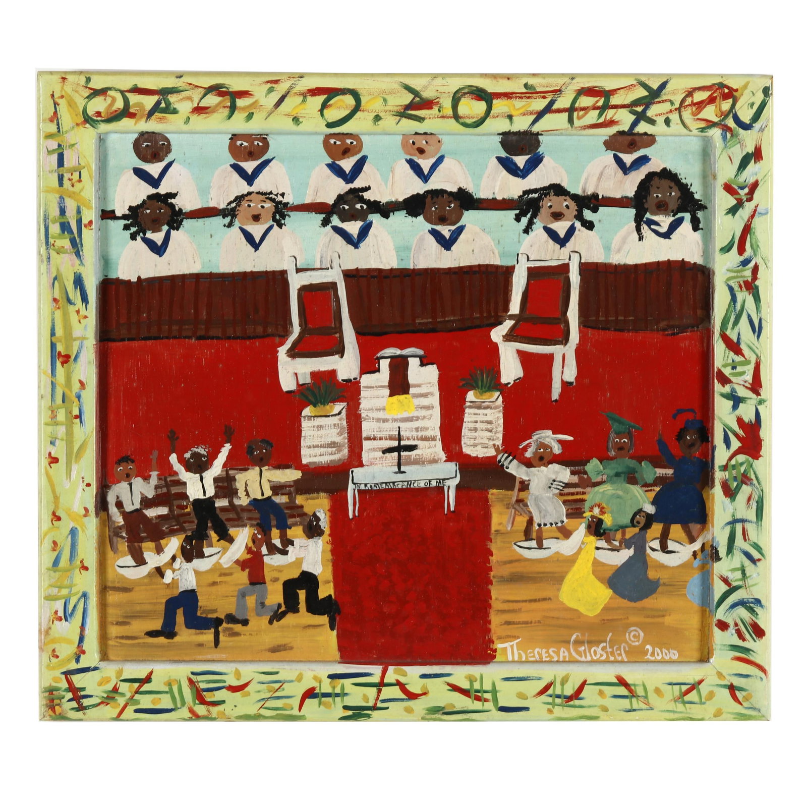 Theresa Gloster (NC), An Act of Love, Feet Washing: Theresa Gloster (NC), An Act of Love, Feet Washing oil on board, 2000, signed at lower right, retaining gallery label to verso, self-framed. 17 7/8 x 20 1/8 in. Grey Carter, Objects of Art, McLean, Vi