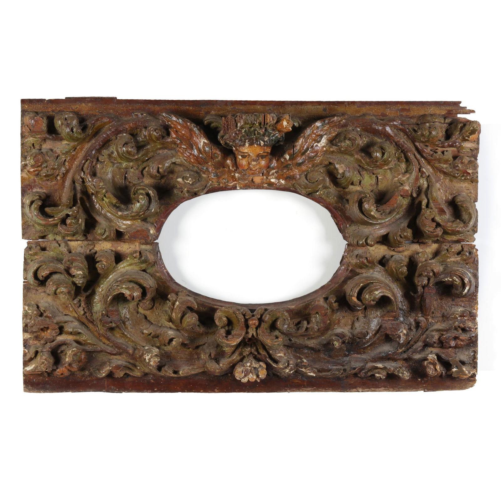 Italian Baroque Carved and Polychromed Decorated Oval Frame (1 of 6)