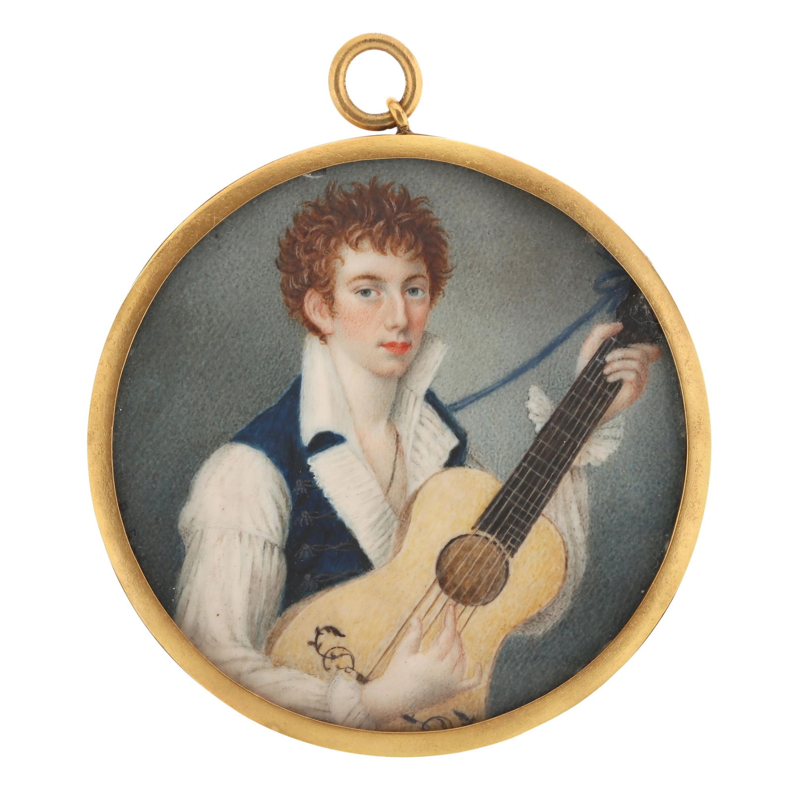 Continental School (19th century), Portrait Miniature of a Guitar Player (1 of 2)