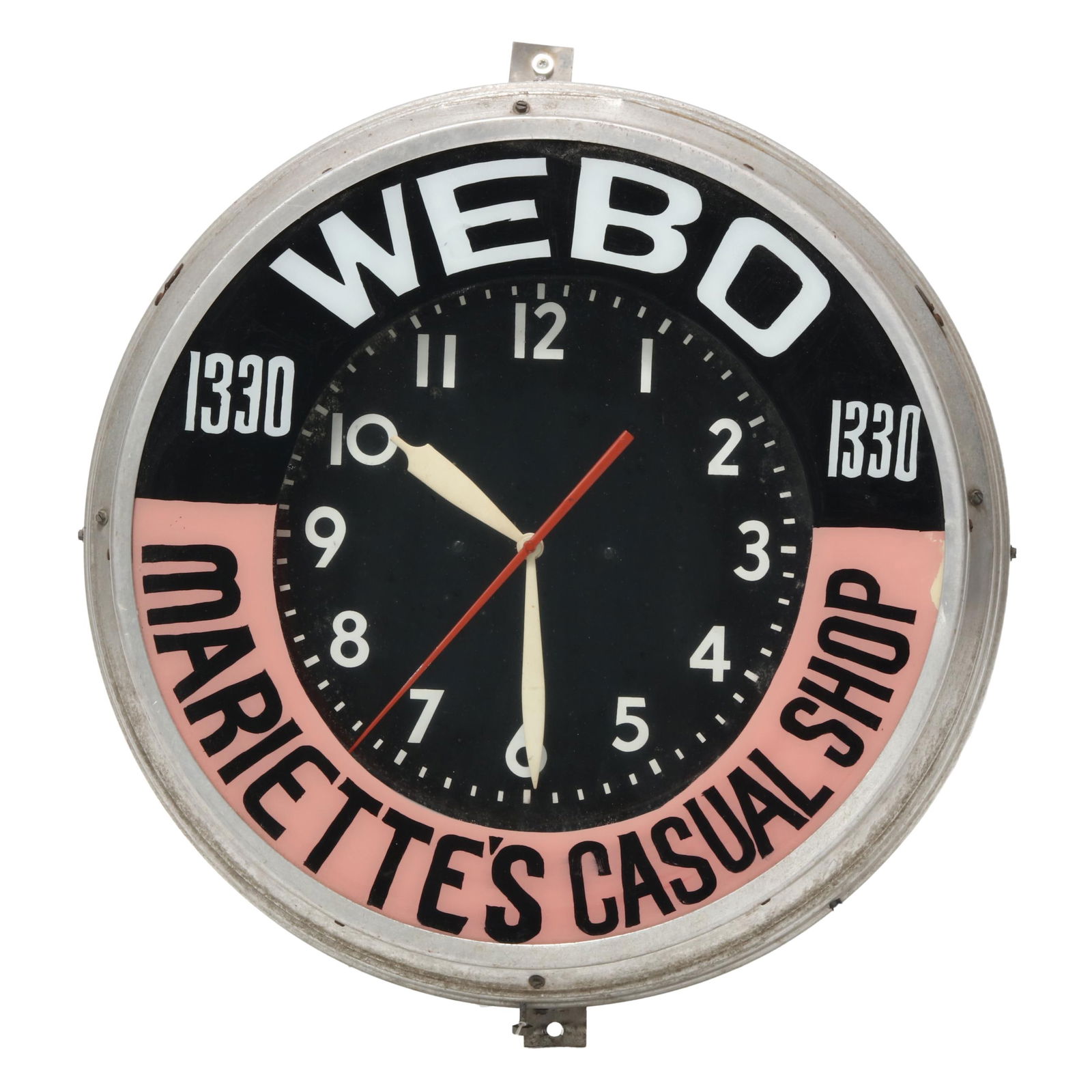 Large Vintage Electric Wall Clock Advertising WEBO Radio and Mariettes (1 of 2)