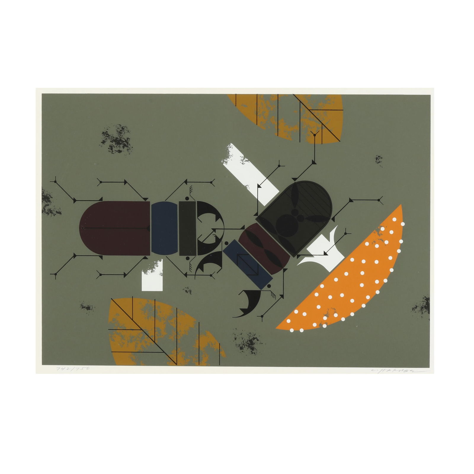 Charley Harper (American, 1922-2007), Beetle Battle: Charley Harper (American, 1922-2007), Beetle Battleserigraph in colors, 1971, pencil signed and numbered lower margin, matted and framed. Frame dimensions 20 3/4 x 26 1/4 in. Charley Harper (1922–20