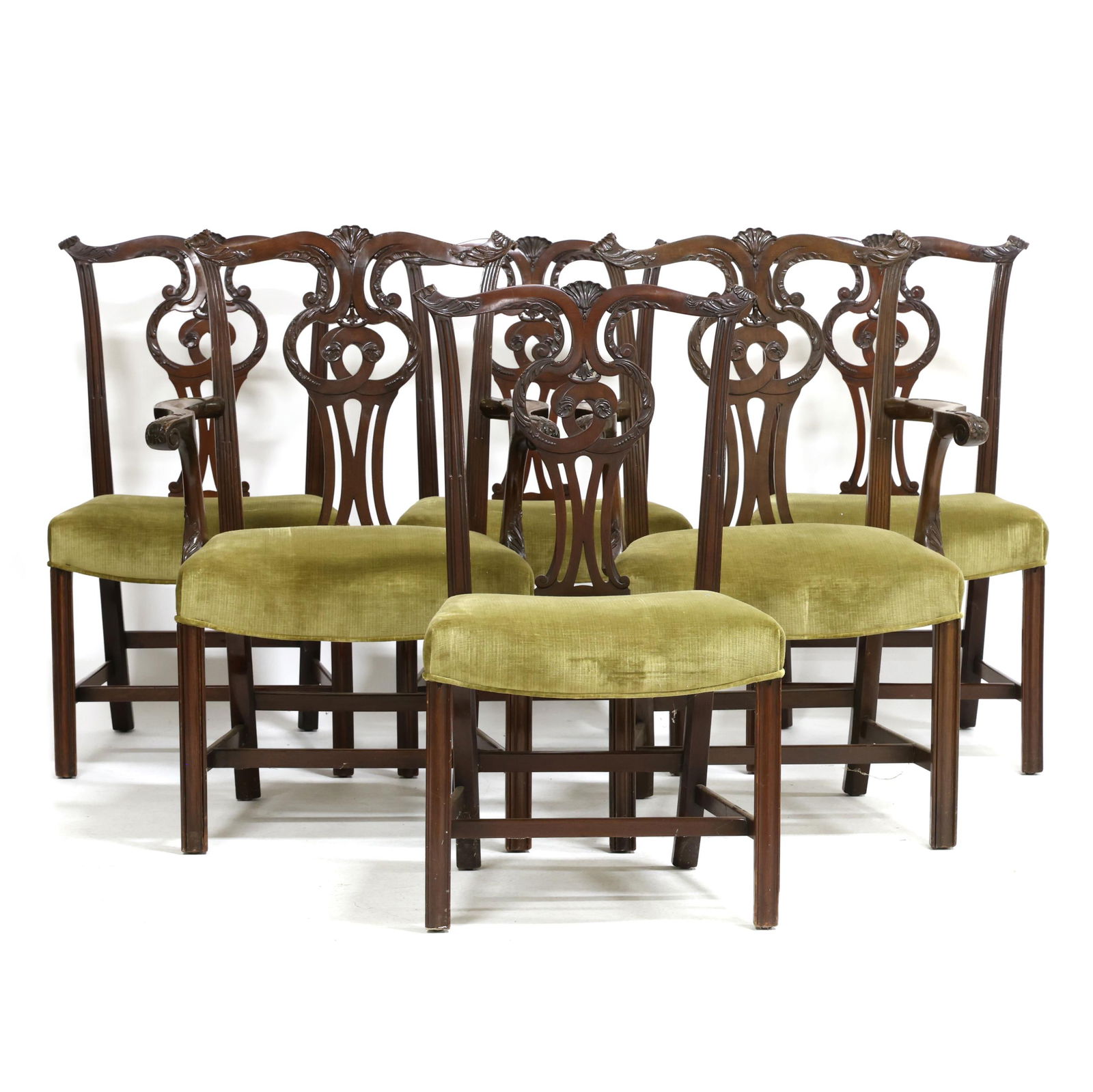 Set of Six Chippendale Style Carved Mahogany Dining Chairs (1 of 12)