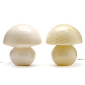 Murano, Near Pair of Mushroom Glass Table Lamps (1 of 7)