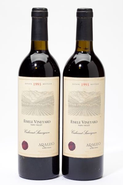 1993 Araujo Estate, Eisele Vineyard: Araujo "...It is a mind-boggling Cabernet Sauvignon that is remarkably well-balanced for its size and intensity. The color is an opaque purple, and the nose offers up smoky, chocolatey, blackcurrant, 