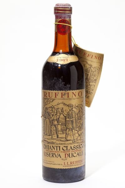 1967 Chianti Classico: Chianti Classico 1967 5 bottles Riserva Ducale, Ruffino 1ts, 3hs, 1htms Removed from a large subterranean wine cellar of an avid Buffalo, New York wine collector and wine educator.