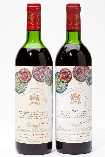 1978 Chateau Mouton Rothschild: Chateau Mouton Rothschild "Supple yet strong willed, this is mature enough for drinking now, with chocolate, cherry, violet, vanilla and raspberry notes."(92pts WS) 1978 2 bottles Pauillac 1hs, 1htms,