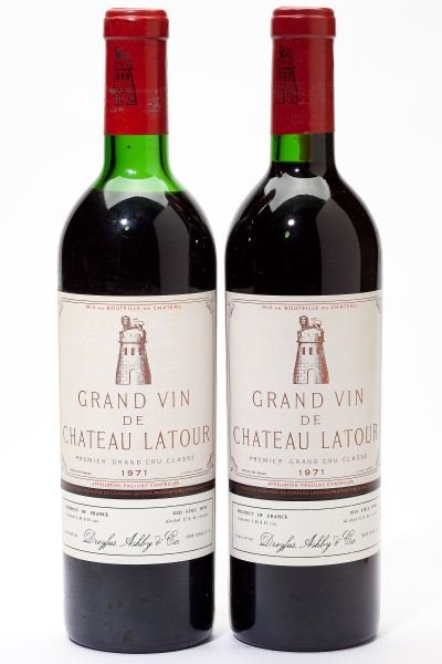1971 Chateau Latour: Chateau Latour 1971 2 bottles Pauillac 1vts, 1hs, 2ltsl Removed from a large subterranean wine cellar of an avid Buffalo, New York wine collector and wine educator.