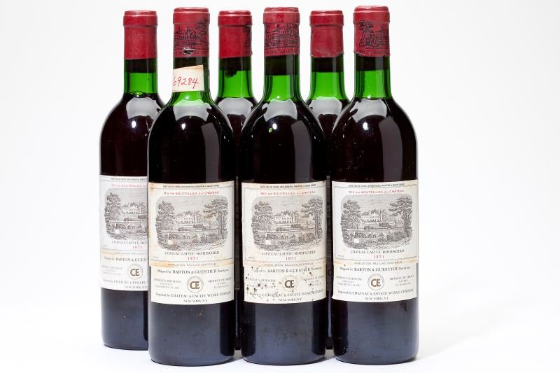 1971 Chateau Lafite Rothschild: Chateau Lafite Rothschild 1971 6 bottles Pauillac 1bn, 2vts, 2ts, 1hs, 6lbsl, 1ssos Removed from a large subterranean wine cellar of an avid Buffalo, New York wine collector and wine educator.