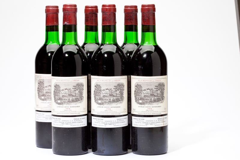 1976 Chateau Lafite Rothschild: Chateau Lafite Rothschild 1976 6 bottles Pauillac 4ts, 2hs, 6lbsl, 1ssos Removed from a large subterranean wine cellar of an avid Buffalo, New York wine collector and wine educator.