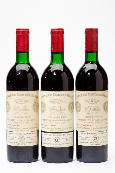 1973 Chateau Cheval Blanc: Chateau Cheval Blanc 1973 3 bottles St. Emilion 1bn, 1vts, 1ts, 3lfl, 2ssos Removed from a large subterranean wine cellar of an avid Buffalo, New York wine collector and wine educator.