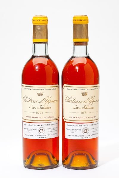 1971 Chateau d'Yquem: Chateau d'Yquem 1971 2 bottles Sauternes 1vts, 1ts, 1scc, 1ssos Removed from a large subterranean wine cellar of an avid Buffalo, New York wine collector and wine educator.