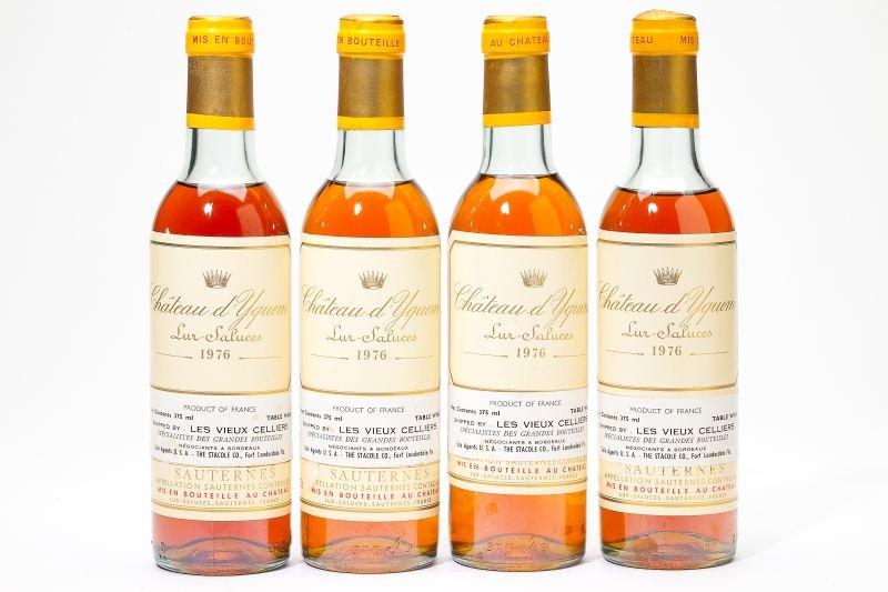 1976 Chateau d'Yquem: Chateau d'Yquem 1976 4 375ml bottles Sauternes 1ts, 2hs, 1htms Removed from a large subterranean wine cellar of an avid Buffalo, New York wine collector and wine educator.