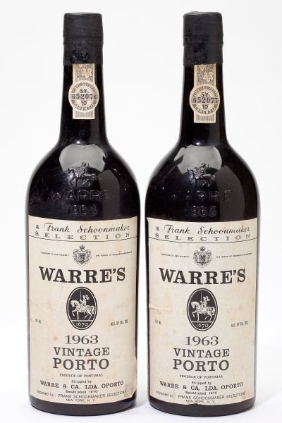 1963 Warre's Vintage Port: Warre's Vintage Port "Extremely impressive, with beautifully balanced, harmonious sweet fruit on the palate. Medium ruby-red, ripe cherry and cassis aromas, medium-bodied, with rich, velvety fruit fla