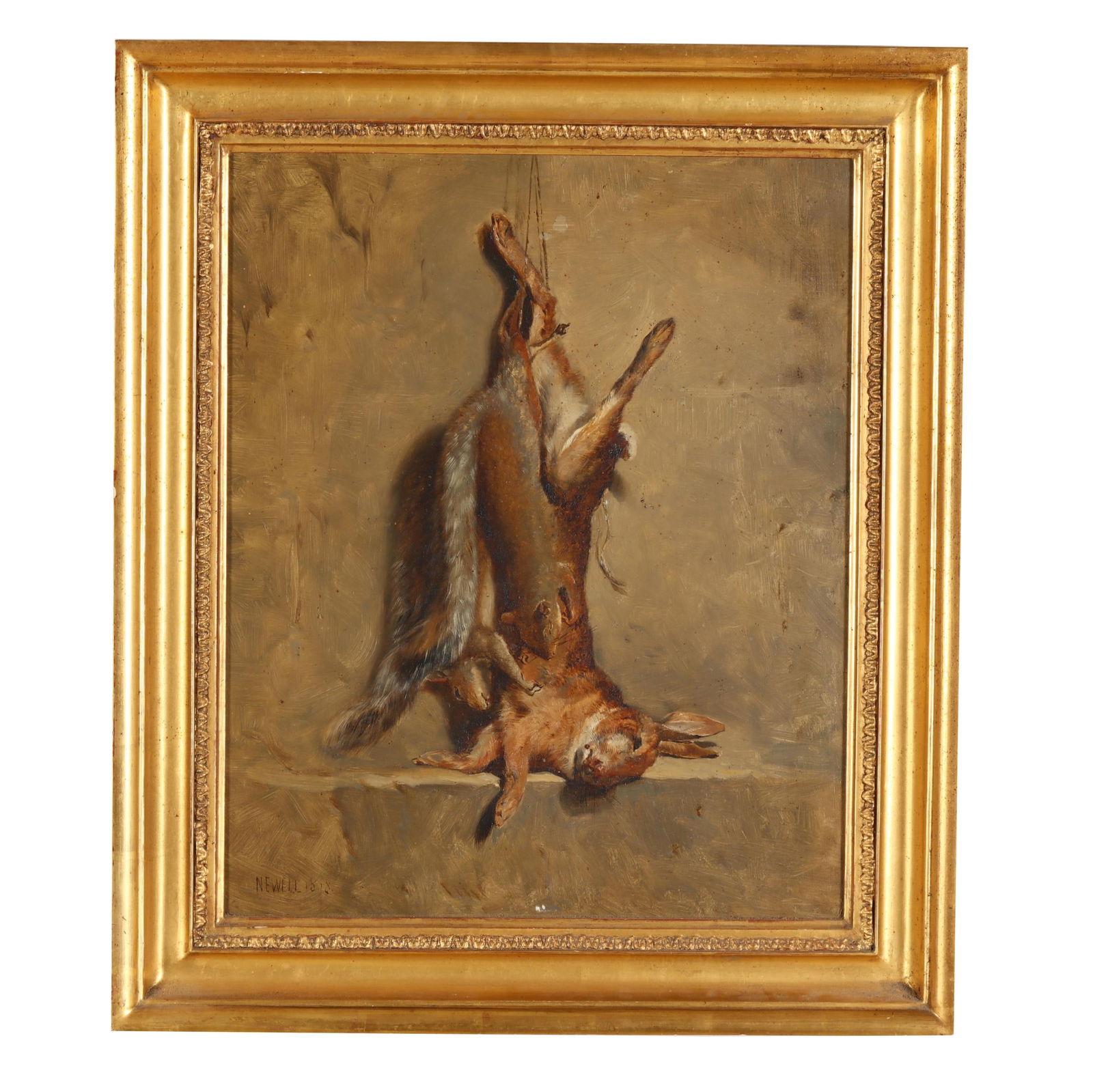 Antique Painting of a Snared Hare and Squirrels, Signed (1 of 5)