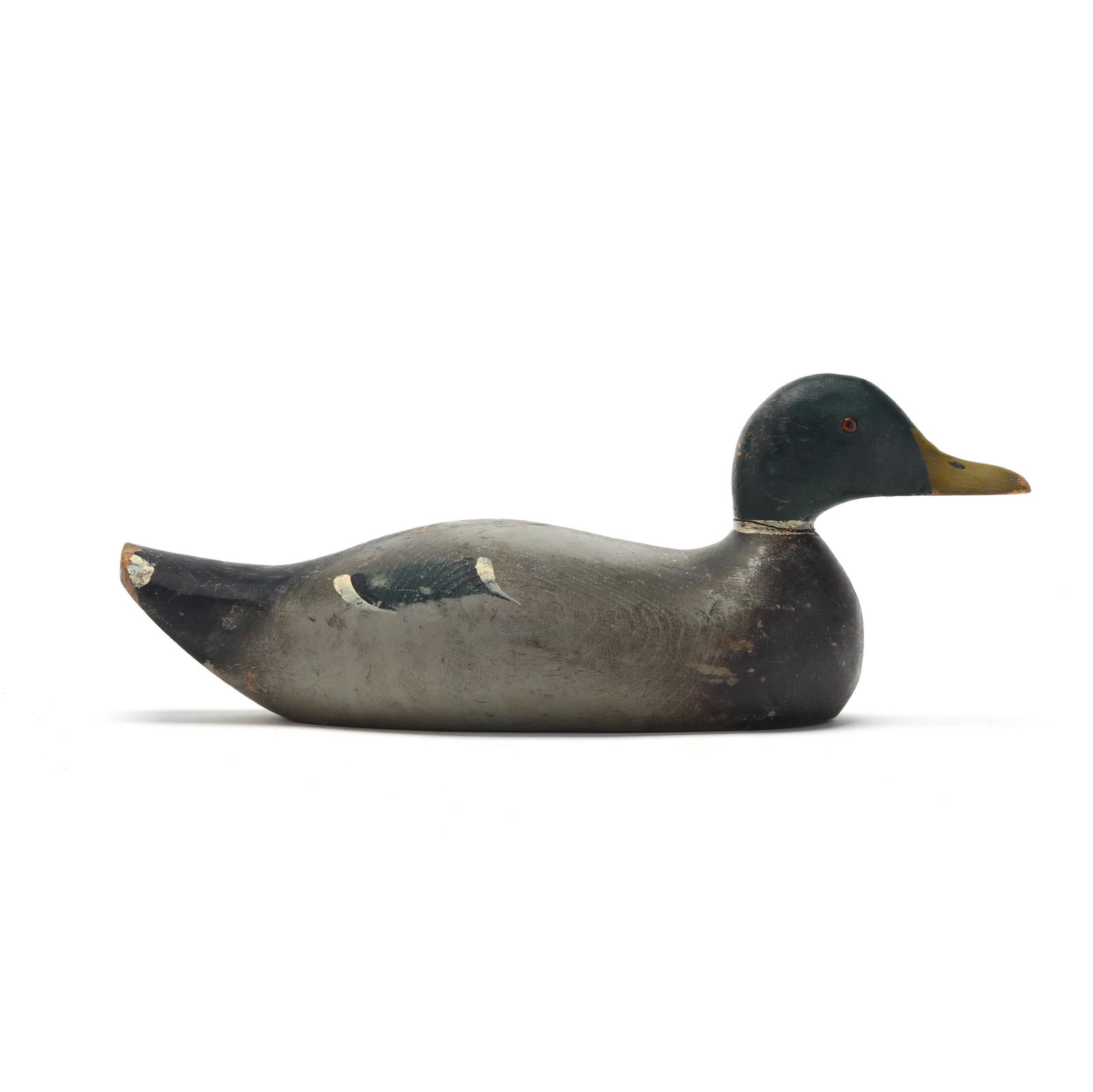 Pratt Manufacturing (IL, 1920-1939), Mallard Drake: Pratt Manufacturing (IL, 1920-1939), Mallard Drake Joliet and Chica, Illinois, circa 1920, carved and painted wood, glass eyes. Length 17.25 in. Considered one of the earliest mass producers of factor