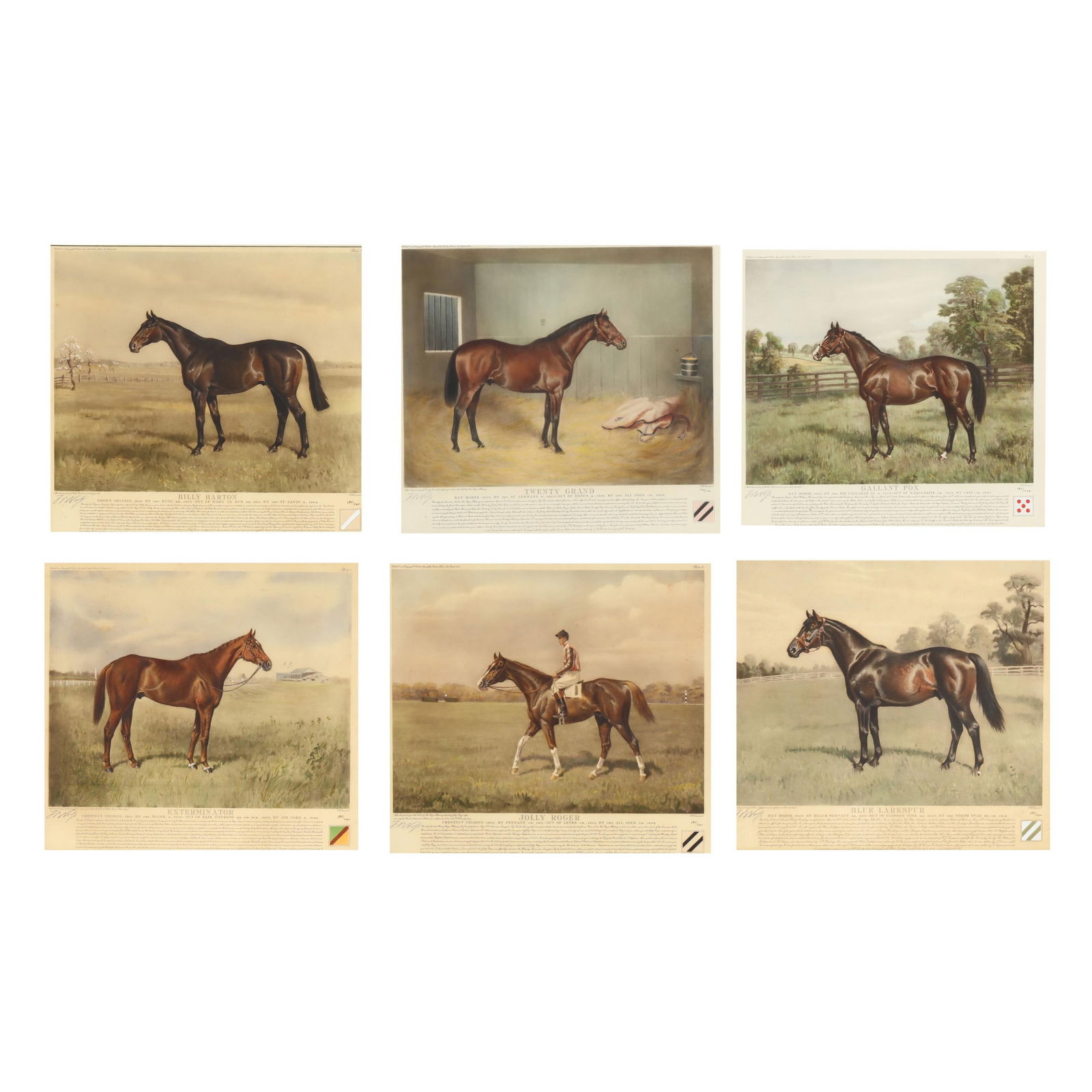After Franklin Brooke Voss (American, 1880-1953), Set of Six Portraits of American Thoroughbreds (1 of 20)