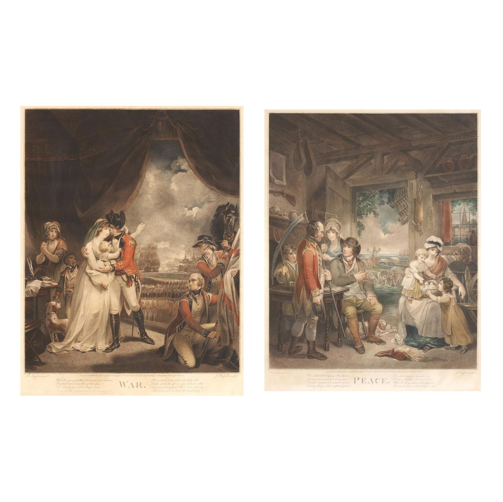After Henry Singleton (English, 1766-1839), War / Peace (Two Works): After Henry Singleton (English, 1766-1839), War / Peace (Two Works)each a mezzotint with hand-coloring, published 1798, engraved by John Whessel (English, c. 1760-1820), published by T. Simson, London