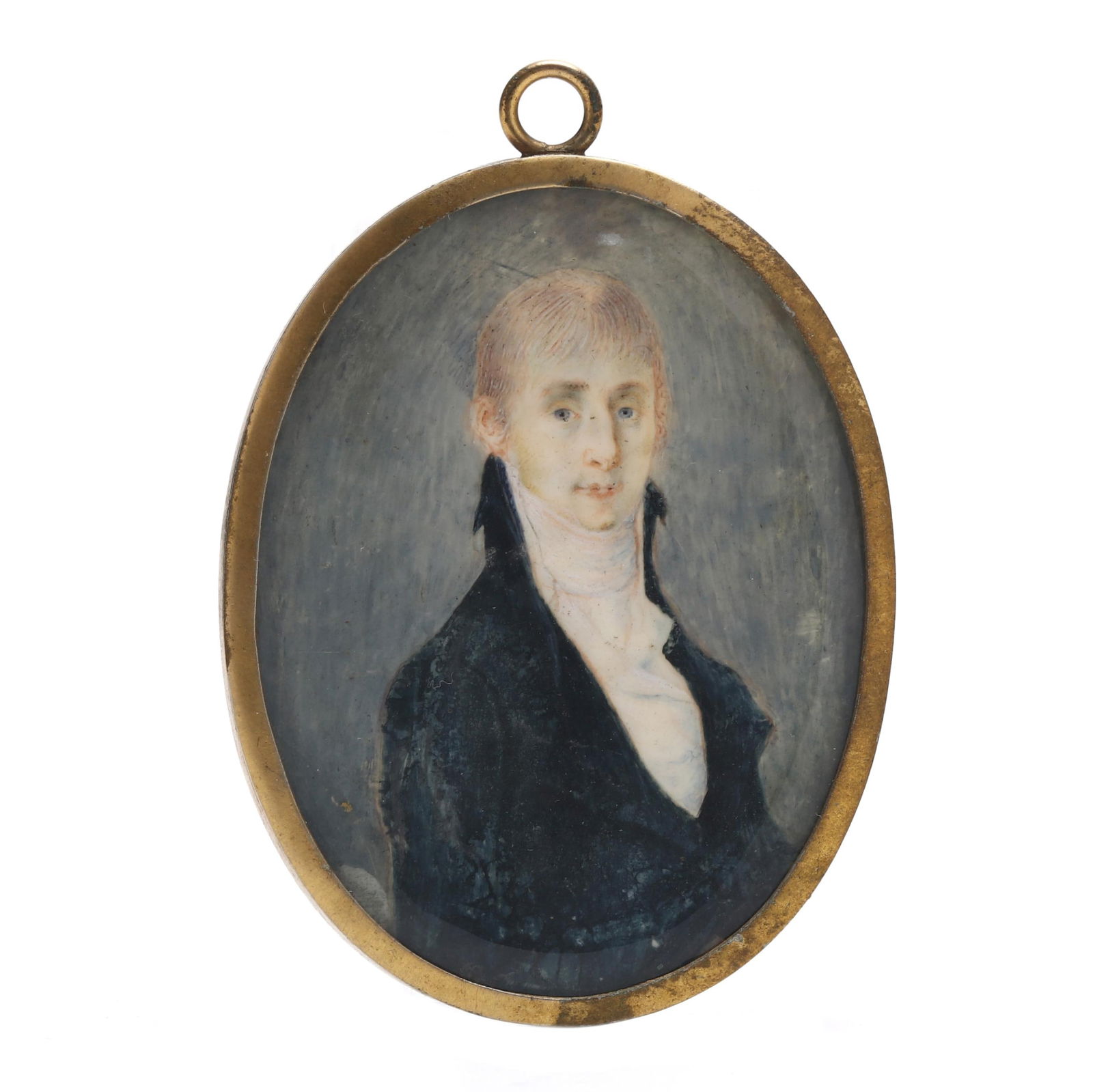 Continental School (19th century), Portrait of a Gentleman: Continental School (19th century), Portrait of a Gentlemanearly 19th century, watercolor on , unsigned, the blue-eyed gent attired in blue coat and white waistcoat, high collar with white cravat, pres