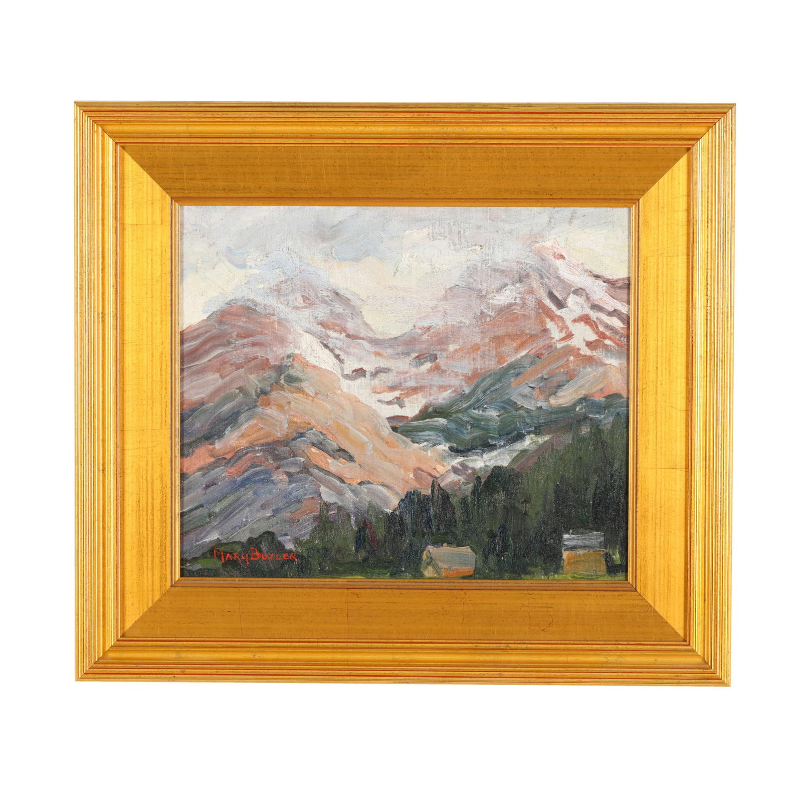 Mary Cable Butler (American, 1865-1946), Van Horne from Field, Canadian Rockies: Mary Cable Butler (American, 1865-1946), Van Horne from Field, Canadian Rockies oil on board, signed at lower left, inscribed to the verso, framed. Board 10 x 12 in.; Frame dimensions 15 x 17 in. Addi