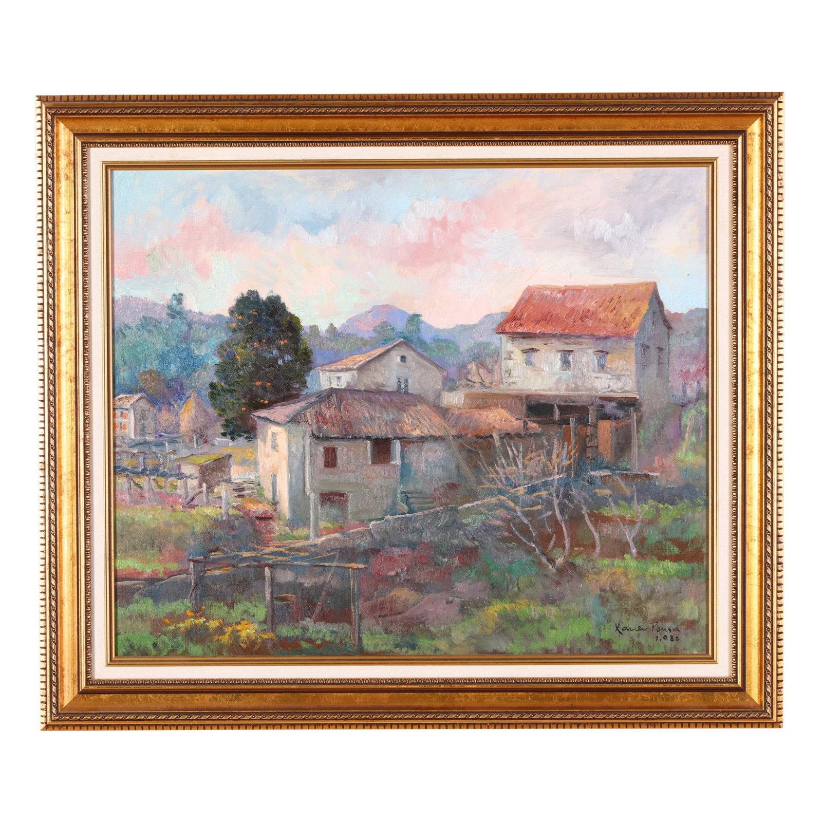 Xavier Pousa (Spanish, 1931-2000), Tumbio: Xavier Pousa (Spanish, 1931-2000), Tumbio oil on canvas, 1980, signed and dated at lower right, presented in a gilt frame. Stretcher size 23 1/2 x 28 1/2 in.; Frame dimensions 29 3/4 x 34 3/4 in. Xavi