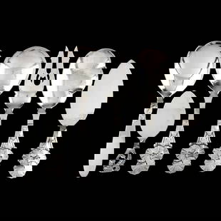 Six Danish Sterling Silver Flatware Servers Assayed by Johannes Siggaard: Six Danish Sterling Silver Flatware Servers Assayed by Johannes Siggaardwith 1930s date marks, includes a set of (4) in a uniform foliate pattern including a pie server, serving fork, and serving spoo