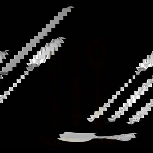Tiffany Chrysanthemum Sterling Silver Flatware: Tiffany Chrysanthemum Sterling Silver Flatware(65) pieces including: (16) dinner knives (10 1/4 in.); (8) luncheon knives (9 1/8 in.); (15) dessert spoons (6 7/8 in.); (14) teaspoons (5 3/4 in.); (8)