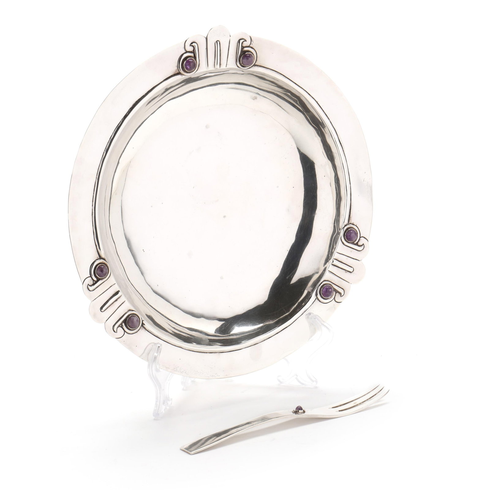 A Sterling Silver and Amethyst Mounted Bowl and Spoon, Mark of William Spratling (1 of 5)