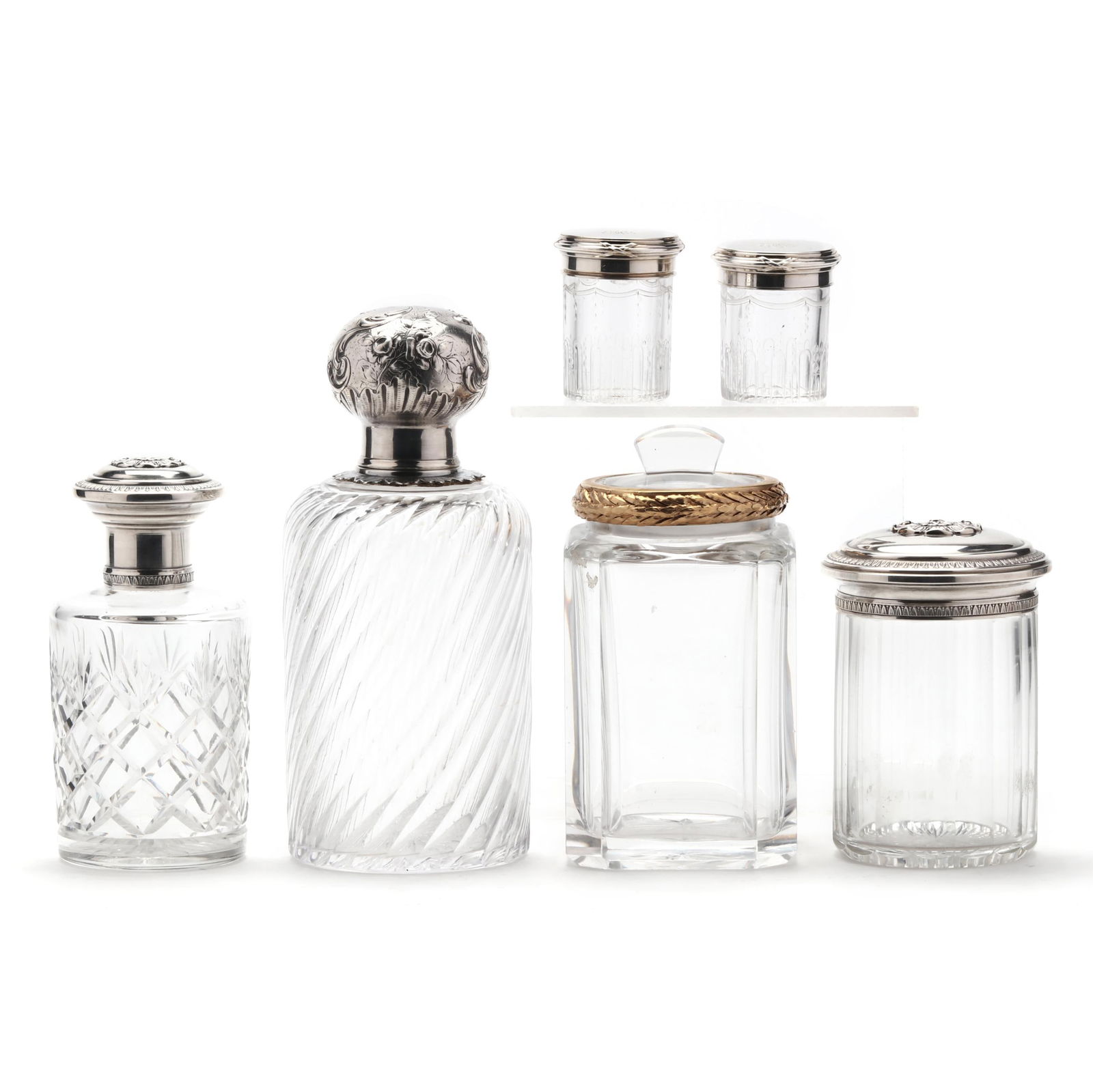 Six French Silver Mounted Glass Jars and Bottles (1 of 12)