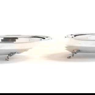 Italian .800 Silver Footed Serving Bowl: Italian .800 Silver Footed Serving Bowlperiod mark circa 1944-1968, partially rubbed province, with egg and dart rim and four paw feet, not monogrammed. 2 3/4 x 11 x 9 in. 12.5 troy oz.  Additional hi