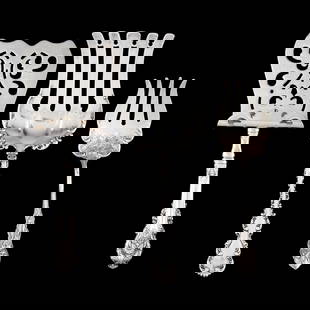Three Sterling Silver Flatware Servers: Three Sterling Silver Flatware Serversincludes a Wallace Sir Christopher asparagus server; a Whiting Louis XV asparagus fork; and an Unger Bros. Narcissus cold meat serving fork with gold wash; withou