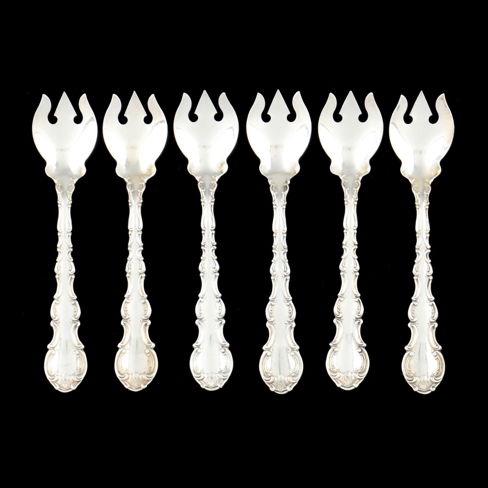 Set of Six Gorham Strasbourg Sterling Silver Ice Cream Forks: Set of Six Gorham Strasbourg Sterling Silver Ice Cream Forksmid 20th century, without monograms. 5 3/8 in. 5.35 total troy oz. Additional high-resolution photos are available at www.lelandlittle.com