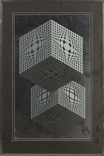 Victor Vasarely (1906-1997), Untitled: Victor Vasarely (1906-1997), Untitledprinted on silver foil paper, signed and numbered 54/150 in pen, matted and framed.SS 35.5 x 21.5 in.; DOA 45 x 30 in.Estate Collection of the late "Duffy" Crawfor