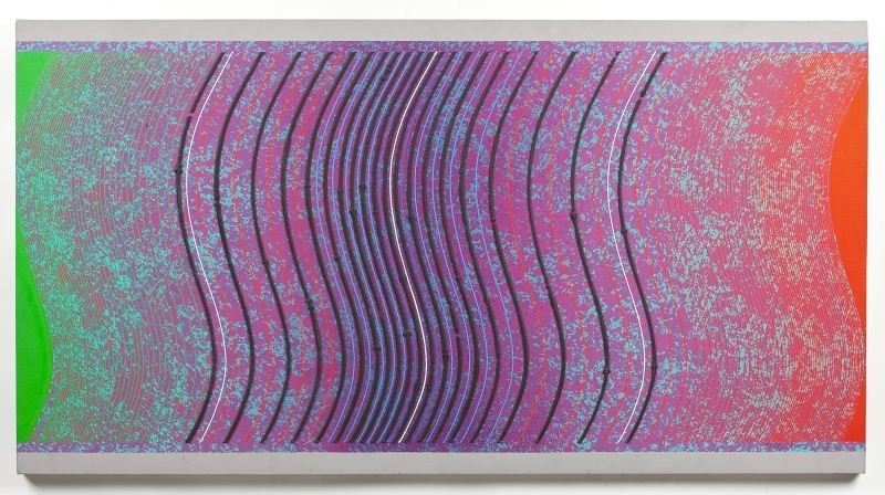 Paul Maxwell (IL/CA, b. 1925), "Complement": Paul Maxwell (IL/CA, b. 1925), "Complement"acrylic relief, signed and dated on the verso 1983, self-framed.DOA 32 x 60 in.Maxwell's work may be found in numerous public and private collections includi
