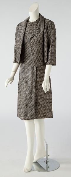 A Rare Two Piece Ensemble, Nina Ricci: A Rare Two Piece Ensemble, Nina Ricci possibly couture, French, circa 1955, the first piece designed as a shift style dress of patterned checkered wool in various shades of brown, the dress lined in b
