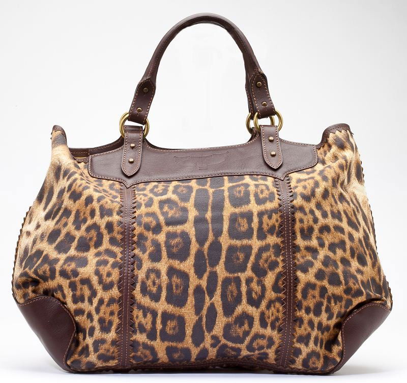 A Leather and Leopard Print Tote, Roberto Cavalli: A Leather and Leopard Print Tote, Roberto CavalliItalian, 2004, designed as a very large tote bag composed of printed cotton canvas printed with a leopard motif, further accented by hand cut and stitc
