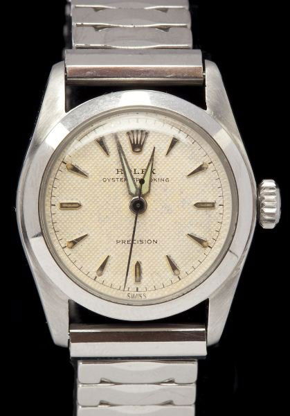 Vintage Gentleman's Wrist Watch, Rolex: Vintage Gentleman's Wrist Watch, Rolexcirca 1950, stainless steel Speed King style #6056, with silver tone dial and chevron markers, with second hand sweep, case marked 6056; with later stretch band m