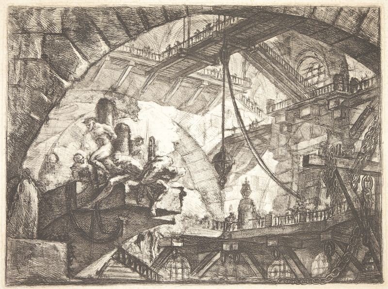 Giovanni Battista Piranesi (1720-1778) Engraving: Giovanni Battista Piranesi (1720-1778) Engraving "Le Carceri d'Invenzione," or Imaginary Prisons, signed in the plate lower left, pencil inscription on bottom margin of sheet. Sheet size 24.5 x 35 in.