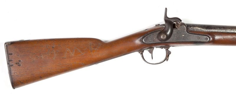 Mexican War Date Springfield Percussion Musket: Mexican War Date Springfield Percussion Musket Model 1842, .69 caliber, 42 in. smoothbore barrel, 57.5 in. overall length, secured by three bands to a walnut stock, all iron mounts, the lockplate is m