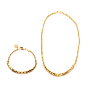High Karat Woven Gold Necklace and Bracelet