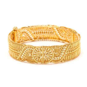High Karat Gold Filigree Bangle Bracelet