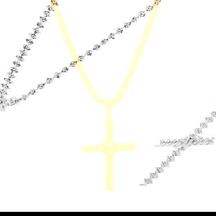 Gold  Petite X Cross  Necklace, David Yurman: Gold Petite X Cross Necklace, David Yurmanthe cross pendant in a cable motif with 'X' to center, completed with bail, stamped DY / 750, and suspended from a gold box link chain completed with a lobste